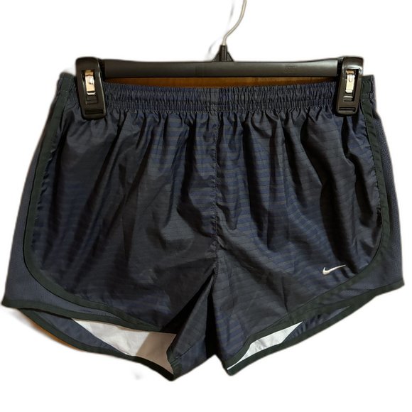 Nike Dri-Fit Athletic Running Shorts Black with Dark Blue Stripes Size Medium - Picture 1 of 12